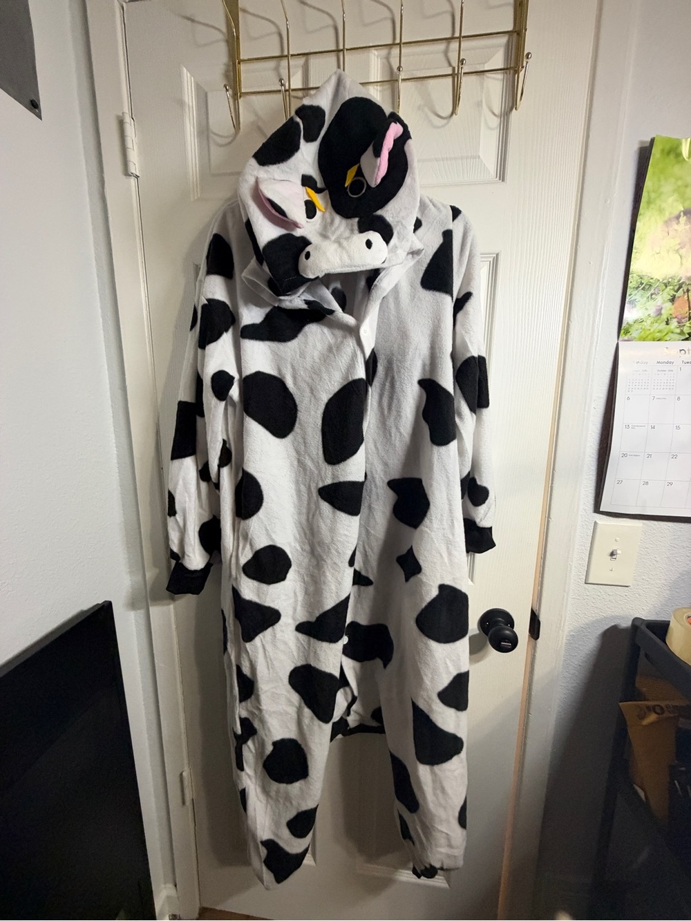 Cow Onesie Costume 🐄 FUNZIEZ Silver Lilly Adult Medium Plush Pajama Jumpsuit